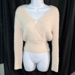 Pink Rose Cream V-Neck Sweater